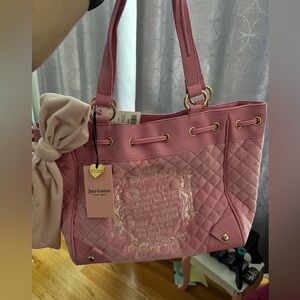 Juicy Couture Rose Pink Quilted Tote with Bow Accent